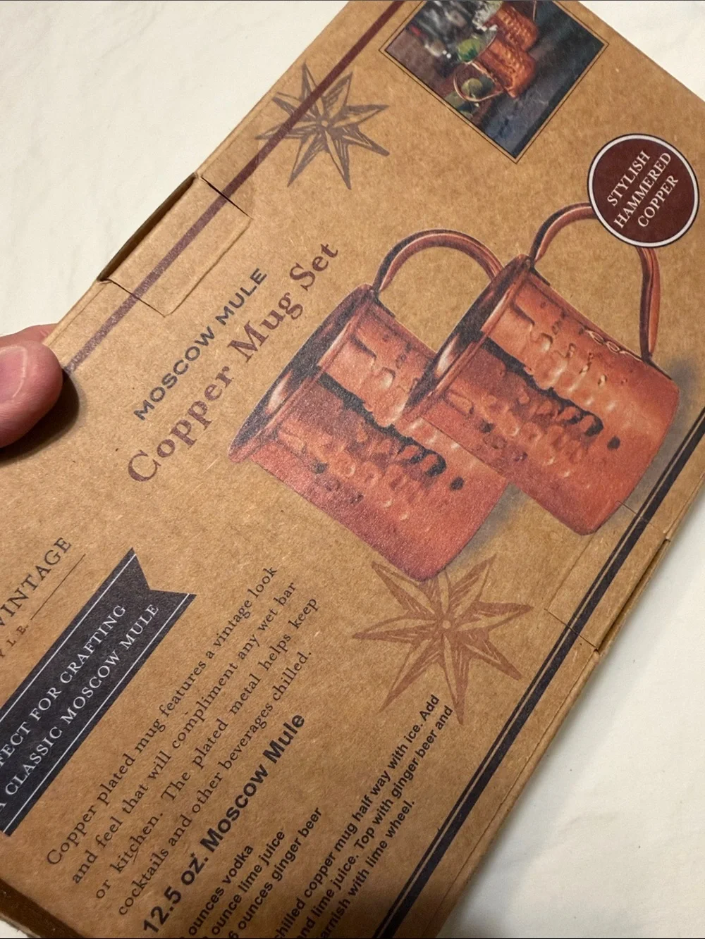 American Vintage Copper-Colored Hammered Mug Set